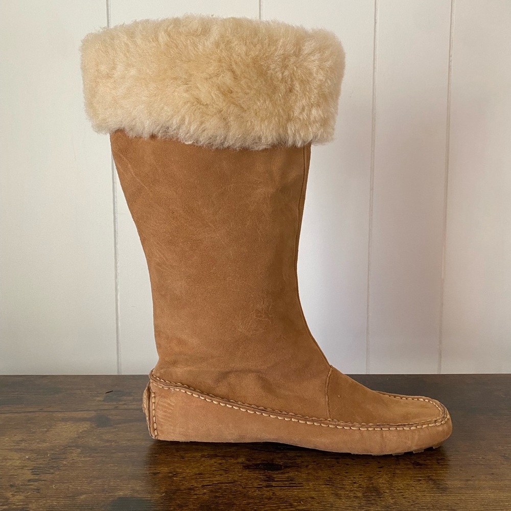 DexFlex comfortable shearling suede winter boot rubber sole leather 9